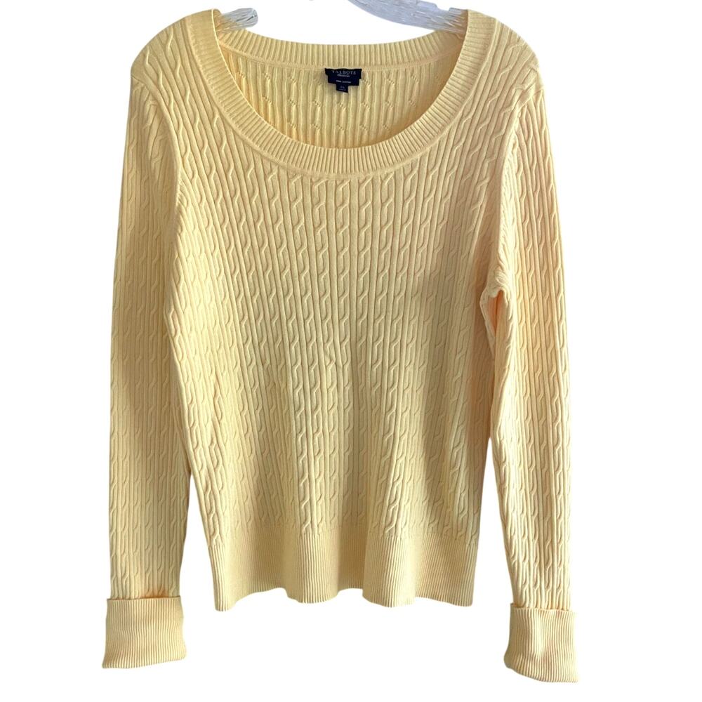 Talbots Cable Knit Sweater Pima Cotton Yellow Tennis Golf Preppy XL